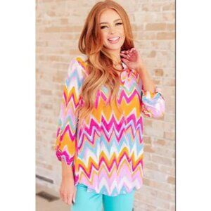 Dear Scarlett Womens Plus 2X Zigzag Charm Lizzy Tunic Top 3/4 Sleeve Shirt
